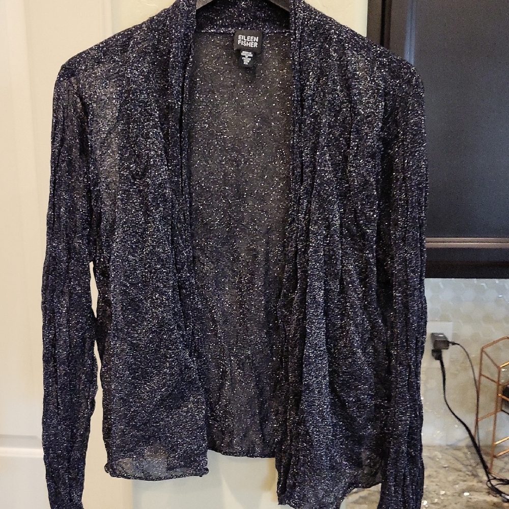 Eileen Fisher Black with Silver Sparkle Open Cardigan Sz XL